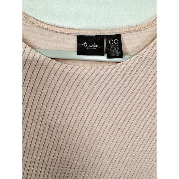 Chicos Travelers Sleeveless Tunic Tank Top Sz 00/XS Pink Metallic Stripe Hi-Low - Picture 3 of 10